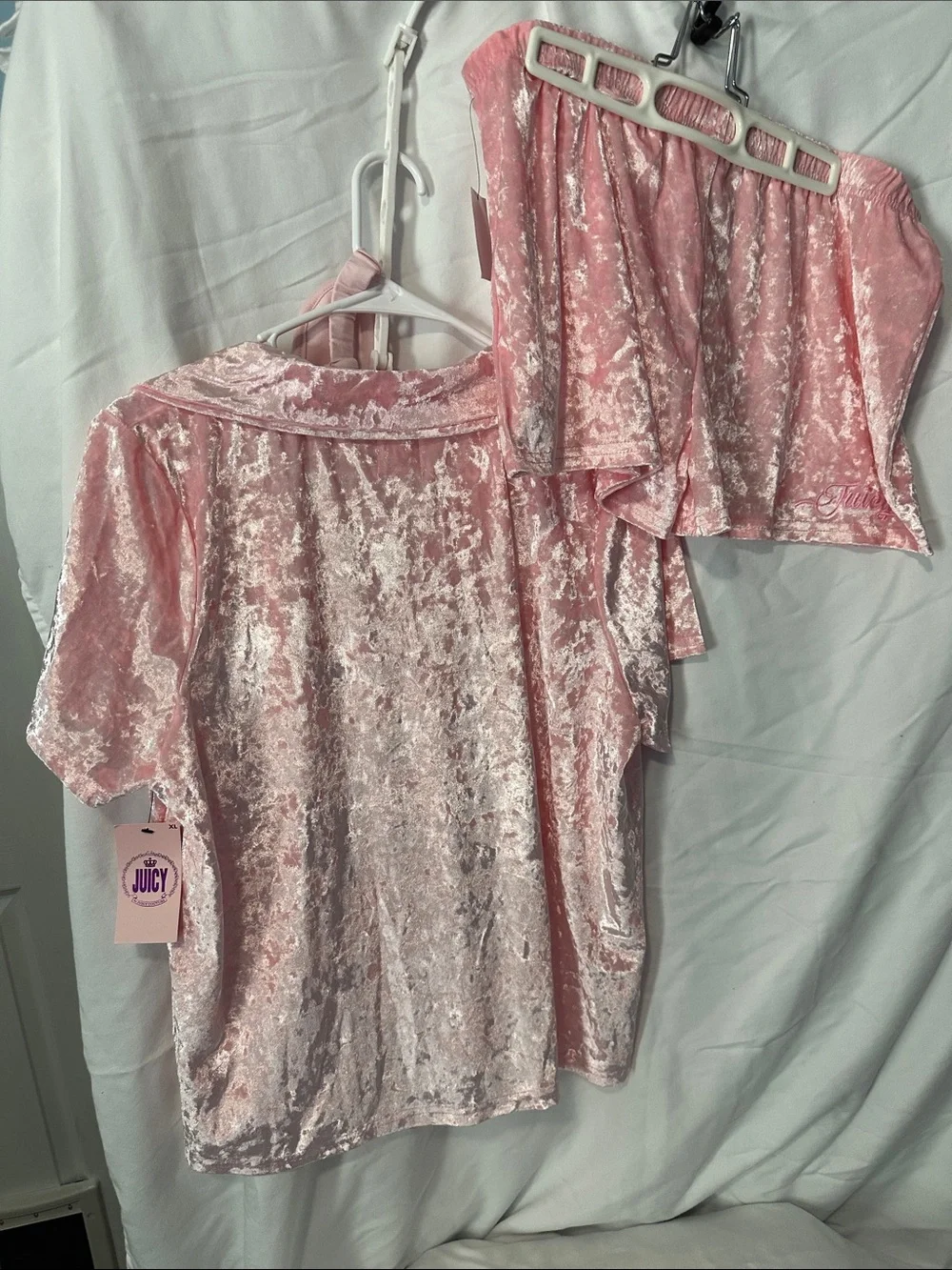 Juicy Couture Light Pink Crushed Velvet Pajama Set with Sleep Mask